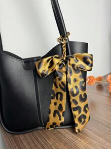 1 件简约豹纹蝴蝶结包饰/钥匙扣吊坠背包装饰猎豹印花蝴蝶结包钥匙扣