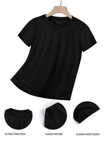 Preppy First Grade Preteen Gir Clothes 10-12 Year Old Girls Short Sleeve Shirt Cute Graphics Cotton Material Casual Fit Multi-Color Version - Black - View 2