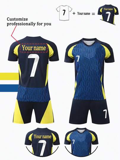 [Custom-Made] Personalized Portugal National Team #7 Youth Football Uniform Set - Quick-Dry Breathable Polyester, Round Neck Top And Shorts, Suitable For Boys Sports Training And Casual Wear, Ideal For Outdoor