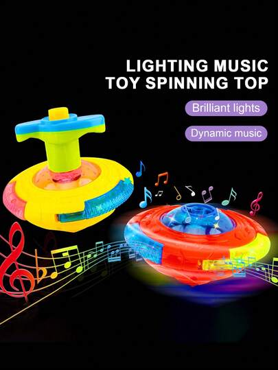 1pc Kids LED Light-Up Spinning Toy - UFO Flying Saucer/Gyroscope With Music, Fruit-Shaped/Winged UFO Flash Light Musical Top, Classic Retro Style, Novelty Flashy Creative Gyro, Suitable For Boys & Girls, Night Market Hot Wholesale