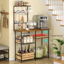 Baker's Rack For Kitchen With Storage, Microwave Stand With Adjustable Shelves And 10 S Hooks, 6-Tier Coffee Bar Station, Kitchen Shelves For Spices, Pots, Rustic Brown,10600244 - Chocolate Brown - View 8