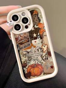 1pc Fashionable Halloween Pumpkin & Ghost Graphic Splicing Pattern Full Coverage Anti-Fingerprint White Soft Phone Case Compatible With IPhone 16 Pro Max/16/16 Pro/16 Plus/15/15 Pro Max/15 Pro/11/12/13/14 Pro Max/11 Pro/11 Pro Max/12 Pro/12 Pro Max/13 Pro/13 Pro Max/14 Pro/14 Pro Max, Creative High-End Design - Multicolor - View 2