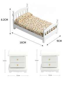 1 Set Miniature Dollhouse Bedroom Set, Single Bed With Floral Pattern And White Nightstand, Fashionable, Creative, Cute Rustic Style, Micro Decor, Mini Furniture, Home Decor, DIY Decorative Small Bed, Exquisite House Decoration - Multicolor - View 5