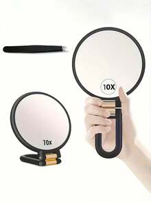 Bộ 2 gương trang điểm và nhíp, gương hai mặt phóng đại 10X chuyên nghiệp, tay cầm xoay 360° có thể điều chỉnh, đế gập lại, tiện lợi mang theo khi đi du lịch, thích hợp cho việc trang điểm chính xác, món quà lý tưởng cho bạn gái, quà tặng ngày Valentine và Lễ Tạ ơn. - Nhiều màu - Xem 10