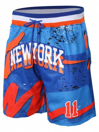 男子篮球短裤 11 蓝色刺绣拉链口袋训练休闲运动短裤