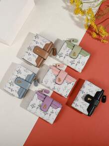 MADLEY 优雅花卉印花金属纽扣女士小钱包钱夹迷你钱包钱包秋季小钱包可爱钱包 - 黑色 - 查看 4