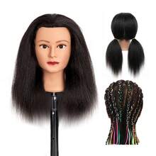 Mannequin Head Human Hair Mannequin Head With Hair 14 Inch 100% Real Hair Manikin Head Doll Head For Hair Styling Hair Mannequin Head - Black - View 7