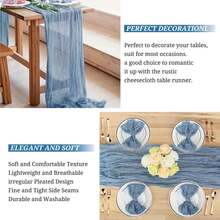 16 Pack Dusty Blue Cheesecloth Boho Gauze 21x120 Inch Rustic Romantic Long Table Runner For Wedding Party Bridal Shower Thanksgiving Christmas Decoration - Dusty Blue - View 6