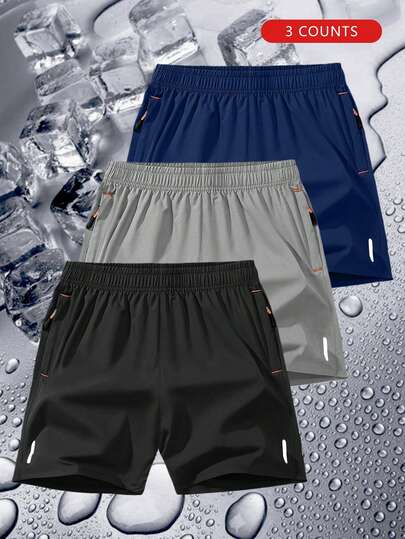 3pcs Set Boys Casual Solid Color Elastic Waist Sports Shorts, Cool For Summer