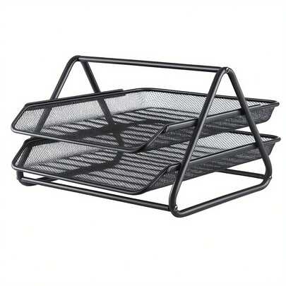 2 Tier Paper Tray Mesh Desk Organizer Office Desktop Document A4 File Desk Tidy Letter Filing Storage