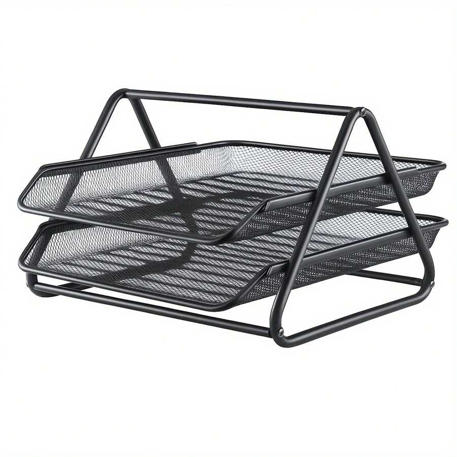 2 Tier Paper Tray Mesh Desk Organizer Office Desktop Document A4 File Desk Tidy Letter Filing Storage - Variant - View 1