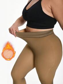 Thick Warm Pantyhose, Stylish Fake Skin Fleece Leggings, High Waisted Design, Women's Pantyhose And Stockings Winter - 咖透膚 - 查看 4
