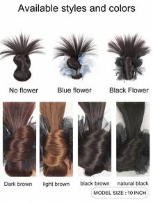 时尚女士蓝花鸡毛发髻，耐热合成发，适合日常发型 - 彩色 - 查看 3