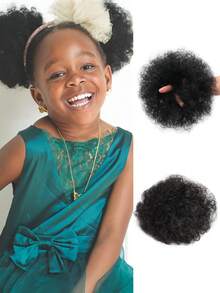 A Pair Fluffy Messy Elastic Rubber Band Hair Bun Hair Extensions ,Girl Heat-Resistant Synthetic Curl Hair Bun Ponytail Extension ,Hair Accessories For Women Natural Black/Brown Black/Dirty Orange - Multicolor - View 10