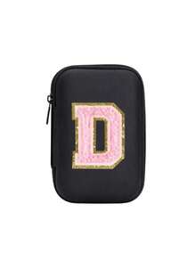 便携式 CCD 相机保护套，粉色字母 A-Z 毛巾刺绣，紧凑设计，防水材质，非常适合户外摄影爱好者和旅行者充电器盒，办公室必备数码包电缆相机包电子数据线整理器存储，钱包式移动电源盖旅行相机包，女士男士礼物，教师必备用品，防水轻便大容量便携式配件，适合暑假旅行，户外活动旅行必需品