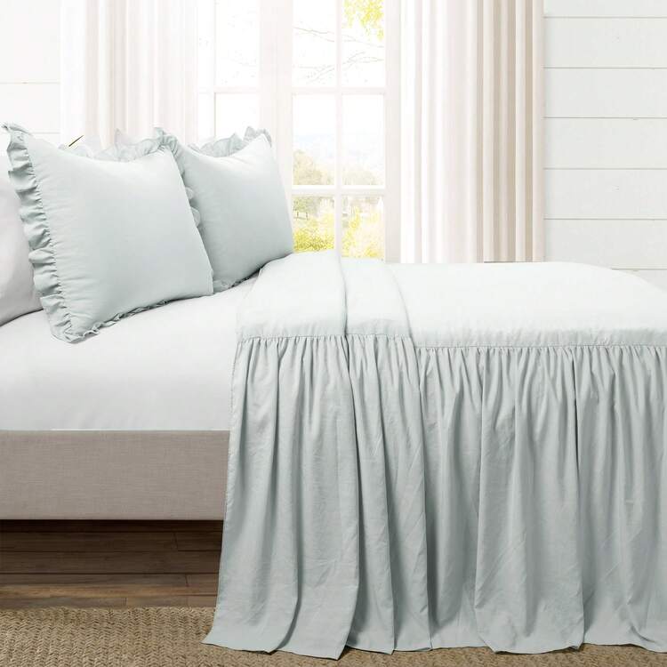 Lush Decor Ruffle Skirt Bedspread 3 Piece Set, Queen, Navy - Blue Queen Bedding - Ruffled Bedspread - Vintage Farmhouse Decor Halloween-Fall Decor-Room Decor - 海鹽 - 查看 2