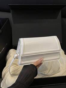 New Fashion Women's Handbag, Solid Color Fabric Material, Large Capacity Square Bag, Simple Stylish Versatile Elegant Shoulder Bag With Detachable Adjustable Strap - White - View 5