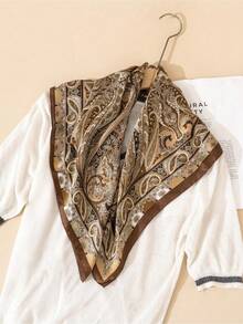 1pc Faux Silk Printed Bandana Scarf Multi Purpose Hair Accessory Women Scarf Silk Scarves - Blue Gray - View 3