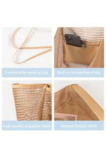 Bolso de malla de nailon para viajes a la playa, bolso de mano y de hombro casual, plegable para mujeres, adecuado para la playa, picnics y vacaciones, disponible en varios colores