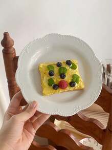 1/2pcs 复古法式ins风高端压花花边白色平盘 甜点盘 蛋糕盘 早餐盘 压花饼干边盘 - 白色 - 查看 2