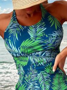 Women's Two Piece Swimsuits Tankini Set With Shorts Pocket Tummy Control Adjustable Drawstring Bathing Suit - 寶藍色 - 查看 3