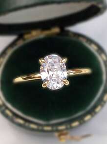 خاتم خطوبة بيضاوي لامع 1 قيراط ، خاتم زواج فضة عيار 925 للنساء ، خاتم وعد أبدي ، هدية مجوهرات فاخرة