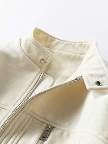 Men Minimalist High-End Beige Utility Jacket, Metal Buttons And Zipper Pockets, Very Stylish, Fall - White - View 4