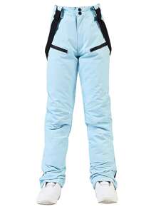 1 pieza Pantalones de esquí de alta calidad y cálidos para mujer con tirantes desmontables - Calidez invernal, con bolsillos, diseñounicolorlido para deportes al aire libre, equipo deportivo para hombres, pantalones de trabajo para esquí, ropa de esquí para mujer