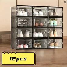 6/12 Thick Transparent Shoe Box, Foldable And Stackable Shoe Box, Free Combination, Plastic Sports Shoe Container, Closet Organization System, Space Saving Storage - màu đen - Xem 1