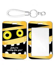 1pc Customized Vertical Card Holder With Halloween-Themed Double-Sided Graphic, White Card Case, Student/Kids Gift, DIY Card Holder, Personalized Card Holder, Couple Card Holder, Customized Gift, Customized Work/Campus Card Holder, Student Card Holder, Customized Bus Card Holder, Free White Leather Keychain
