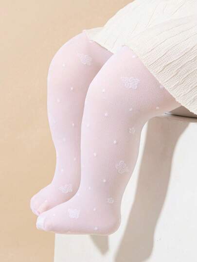 1 Pair Girls' Princess Butterfly & Floral Mesh Tights, Breathable & Comfortable, Suitable For Dresses And Back To School Outfits