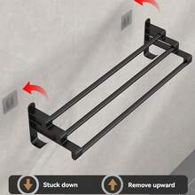 1pc Quick-Drying Towel Bar 2/3-Tier Shelf Easy To Install Large Wall-Mounted Rust-Proof For Bathroom Black Towel Bar - Multicolor - View 2