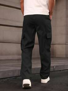 1件青少年男童休闲多功能运动户外多口袋直筒裤，春夏秋季 - 黑色 - 查看 2