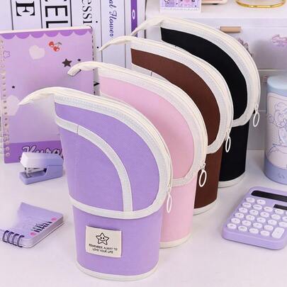 Hộp đựng bút chì đứng 2 trong 1 thời trang, tiện dụng, dễ thương, đa chức năng, dung tích lớn, dễ dàng lấy ra, nhiều màu sắc, thiết kế có thể mở rộng, thích hợp cho trường học, văn phòng, du lịch, tiện lợi khi mang theo, có ngăn đựng bút, bút chì và tẩy