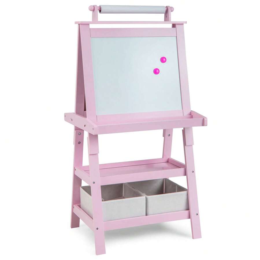 Lifezeal Kids Art Easel Double Sided Chalkboard Magnetic Whiteboard With Storage Tray - Pink - View 1