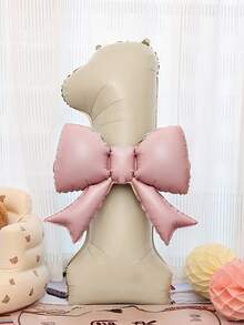 2个40英寸特大号米白色数字铝箔气球，带粉色蝴蝶结，适合生日派对装饰、周年庆典等场合。 - 奶油白 - 查看 12