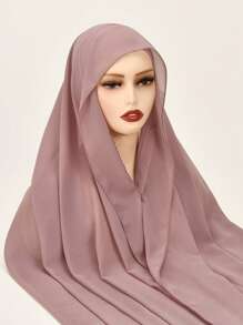 1 件女士纯色刺绣花卉穆斯林头巾，带有刺绣花卉图案雪纺围巾的头巾，轻盈透气的夏季女士披肩，优雅的头巾配饰，适用于日常、派对、旅行、礼服搭配