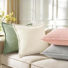 Velvet Decorative Throw Pillows Embroidered Decorative Throw Pillows Outdoor Decorative Throw PillowCorduroy Cream White Throw Pillow Covers 18x18 Set Of 2 Decorative Soft Striped Neutral Farmhouse Couch Pillow Covers With Broadside For Living Room Bed SofaBohemian Decorative Throw Pillows Customized Decorative Throw Pillows - Kem trắng - Xem 4
