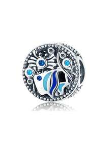 1pc Elegant Blue Series Beaded Heart Pendant, Featuring Underwater World, Outer Space, Floral & Animal, Starfish & Shell Patterns, Suitable For Bracelet Or Necklace Decoration, DIY Jewelry Making, Birthday Or Women's Gift - Blue - View 19