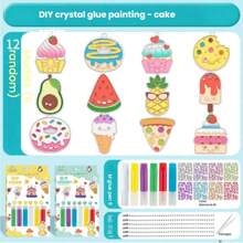 12 件 DIY 水晶泥画套装 | 免烤填充彩绘颜料 + 创意艺术礼物 | 青少年涂色玩具 | 精美图案涂色画 | 背包/钥匙扣装饰