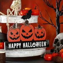 Segno da tavolo in legno a doppia faccia per l'autunno, Ognissanti e il Ringraziamento, decorazione da tavolo con zucca, blocco di legno con scritta "Happy Fall", decorazione per scaffale a più ripiani, decorazione per la casa e feste