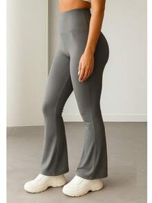 WOLFOX High Waisted Flare Ballerina Pants In Suplex Polyester, Fitness Or Casual - Xám - Xem 5