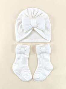 0-6个月婴儿四季花朵弹性头带帽子和袜子套装，新生儿无檐便帽礼盒，婴幼儿头饰配饰套装