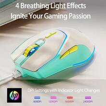 HP G360高顏值拼色電競滑鼠：巨集編程一鍵連招，人體工學握感，精準追蹤感應器，遊戲制勝利器 白灰 - 白灰 - 查看 2