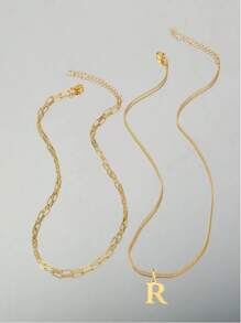 2 Pieces Fashionable And Elegant Golden Initial Necklace Chic A-Z 26-Letter Pendant Necklace For Women With Multiple Layers Suitable For Daily Use Or As Gifts On Special Occasions