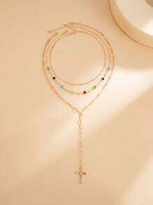 3pcs/Set Elegant Cross Rhinestone Pendant Necklace Set, Suitable For Women's Daily Wear