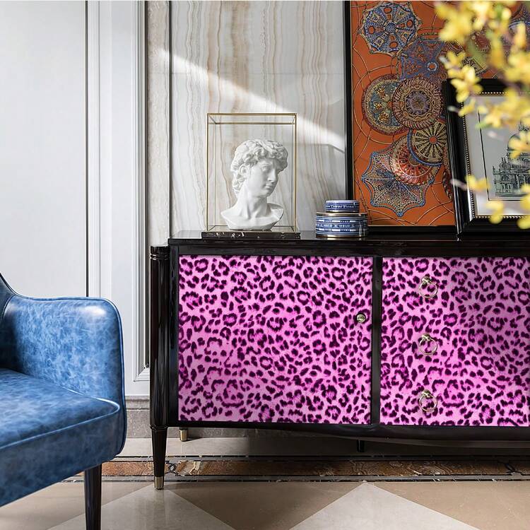 17.32" X 393.7" Fashionable Leopard Print PVC Decorative Wallpaper, Waterproof Vinyl Self-Adhesive Wall Paper, DIY Self-Stick Wallpaper, Yellow Leopard Print Wall Covering, Removable & Reusable Large Roll, Suitable For Bedroom Decor - Multicolor - View 7