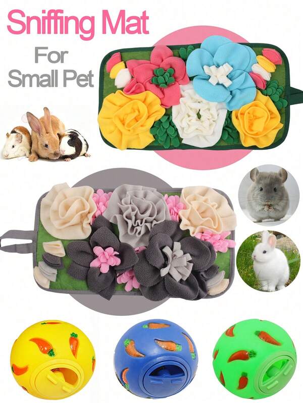 Small Pet Sniffing Mat, Slow Feeder Mat And Small Bug Leakage Ball, Rabbit Hamster Playing And Feeding Toys