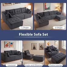 Cloud Modular Sofa, Modern Comfort Modular Corduroy Living Room Sofa, Tufted Recliner With Footstool, Boxed Sofa, No Assembly Required - 灰色 - 查看 3