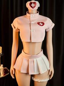 Sexy Lingerie, Cosplay, Sexy Nurse Uniform Set, 5-Piece Set: Top + Skirt + Panties + Headband + Leg Rings, Ladies Lingerie And Sexy Lingerie Set